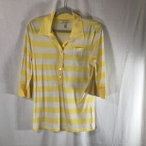 Vintage NWOT Aeropstale Yellow & White Stripe Y2K Fitted Short Sleeve V-neck Top